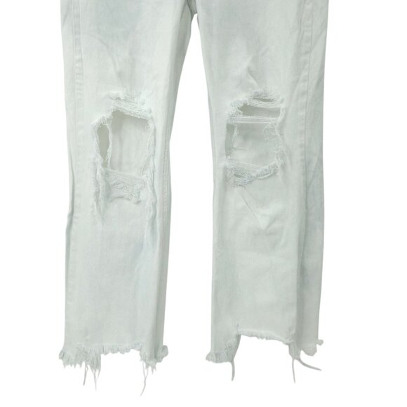 Risen Jeans Crop White with Faded Blue Tone High Rise Distressed Sz 1XL Stretch - Picture 13 of 15